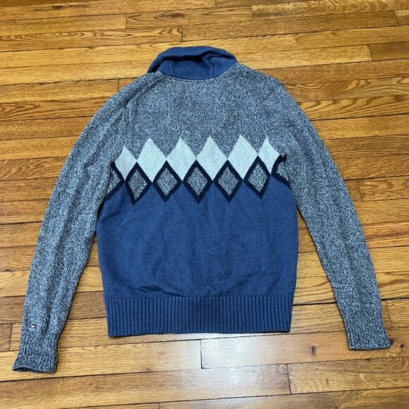Tommy Hilfiger Men's Cardigan Sweater Size Small Blue Gray Cotton Knit Shawl - Picture 6 of 6